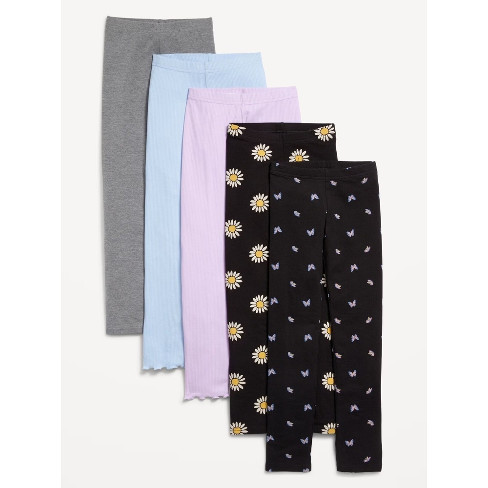 Old Navy Girl's 5 Variety Pack High Waisted Leggings - Purple Daisy - XL‎ 14/16